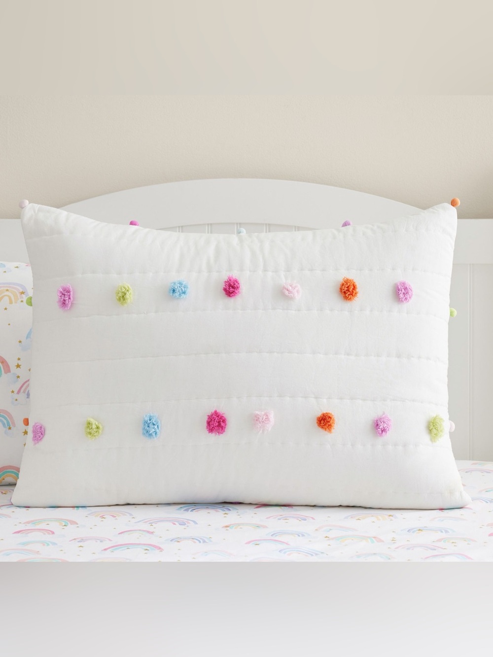 Pottery Barn Kids Pom Pom Pillow Shams Set of 2 White Multicolor 20x26